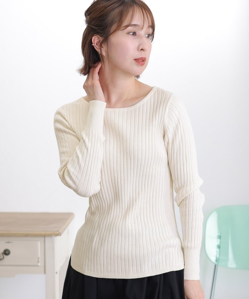 ElegChic(エレグシック)の「リブニットボートネックセーター(ニット/セーター・レディース・ブラック/グレイッシュベージュ/バーガンディー/オフホワイト/ダークグリーン/杢グレー・M/4L/XL)」の15枚目の写真