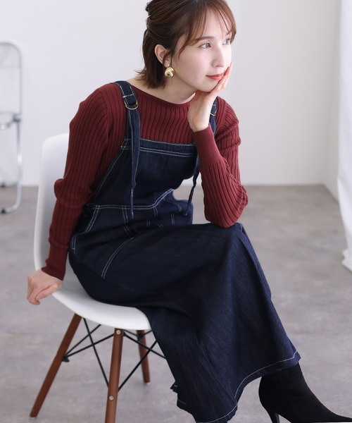 ElegChic(エレグシック)の「リブニットボートネックセーター(ニット/セーター・レディース・ブラック/グレイッシュベージュ/バーガンディー/オフホワイト/ダークグリーン/杢グレー・M/4L/XL)」の12枚目の写真