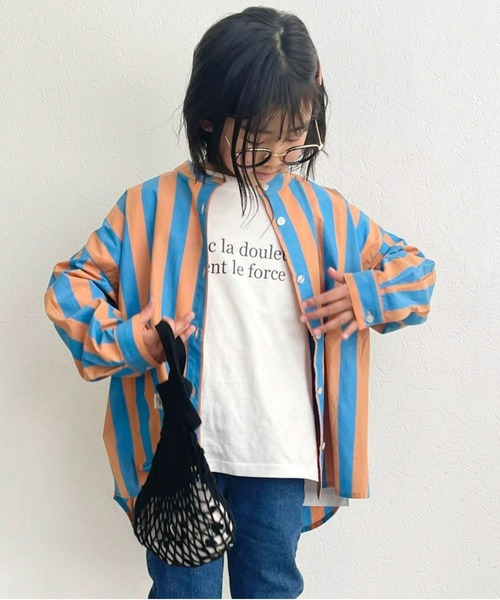 CIAOPANIC TYPY（チャオパニックティピー）の「【KIDS】【OSORO】マルチストライプバンドカラーシャツ（シャツ/ブラウス・キッズ・サックスブルー/パープル/オレンジ/ピンク・M/S/XL/XXL/L）」の4枚目の写真