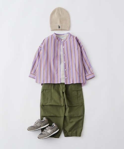 CIAOPANIC TYPY（チャオパニックティピー）の「【KIDS】【OSORO】マルチストライプバンドカラーシャツ（シャツ/ブラウス・キッズ・サックスブルー/パープル/オレンジ/ピンク・M/S/XL/XXL/L）」の6枚目の写真