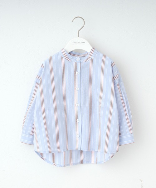 CIAOPANIC TYPY（チャオパニックティピー）の「【KIDS】【OSORO】マルチストライプバンドカラーシャツ（シャツ/ブラウス・キッズ・サックスブルー/パープル/オレンジ/ピンク・M/S/XL/XXL/L）」の9枚目の写真