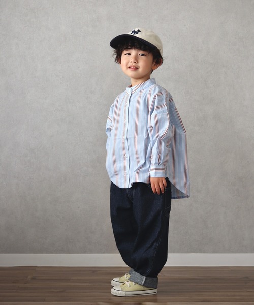 CIAOPANIC TYPY（チャオパニックティピー）の「【KIDS】【OSORO】マルチストライプバンドカラーシャツ（シャツ/ブラウス・キッズ・サックスブルー/パープル/オレンジ/ピンク・M/S/XL/XXL/L）」の19枚目の写真