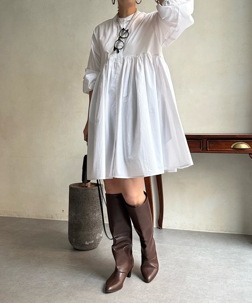 DouDou(ドゥドゥ)の「SS ギャザーチュニックブラウス(シャツ/ブラウス・レディース・ネイビー/サックスブルー/ホワイト/オレンジ・FREE)」の8枚目の写真