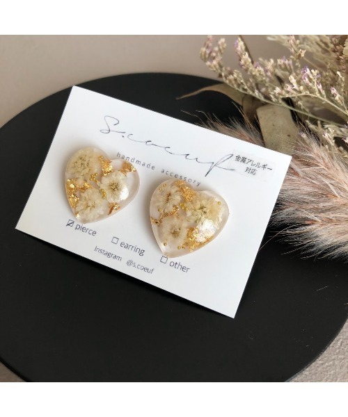 tone(トーン)の「【S.coeuf】【S.coeuf】金属アレルギー対応ピアス ドキドキハート×かすみ草(MA)(ピアス(両耳用)・レディース・ベージュ/グリーン/オレンジ/ホワイト/ブラック/ピンク・FREE)」の12枚目の写真