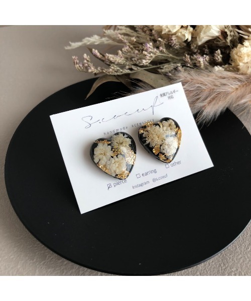 tone(トーン)の「【S.coeuf】【S.coeuf】金属アレルギー対応ピアス ドキドキハート×かすみ草(MA)(ピアス(両耳用)・レディース・ベージュ/グリーン/オレンジ/ホワイト/ブラック/ピンク・FREE)」の15枚目の写真