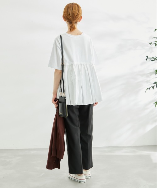 ROPE' PICNIC(ロペピクニック)の「【WEB限定カラー:ネイビー】着丈が選べる/バックギャザー切替トップス/リンクコーデ(Tシャツ/カットソー・レディース・ホワイト/グレー系その他/ブラック/カーキ/ネイビー・38/T38)」の6枚目の写真