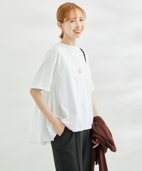 ROPE' PICNIC(ロペピクニック)の「【WEB限定カラー:ネイビー】着丈が選べる/バックギャザー切替トップス/リンクコーデ(Tシャツ/カットソー・レディース・ホワイト/グレー系その他/ブラック/カーキ/ネイビー・38/T38)」の7枚目の写真