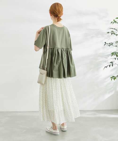 ROPE' PICNIC(ロペピクニック)の「【WEB限定カラー:ネイビー】着丈が選べる/バックギャザー切替トップス/リンクコーデ(Tシャツ/カットソー・レディース・ホワイト/グレー系その他/ブラック/カーキ/ネイビー・38/T38)」の14枚目の写真