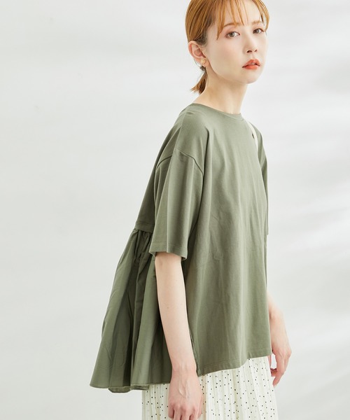 ROPE' PICNIC(ロペピクニック)の「【WEB限定カラー:ネイビー】着丈が選べる/バックギャザー切替トップス/リンクコーデ(Tシャツ/カットソー・レディース・ホワイト/グレー系その他/ブラック/カーキ/ネイビー・38/T38)」の15枚目の写真