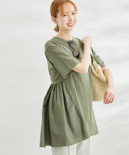 ROPE' PICNIC(ロペピクニック)の「【WEB限定カラー:ネイビー】着丈が選べる/バックギャザー切替トップス/リンクコーデ(Tシャツ/カットソー・レディース・ホワイト/グレー系その他/ブラック/カーキ/ネイビー・38/T38)」の17枚目の写真