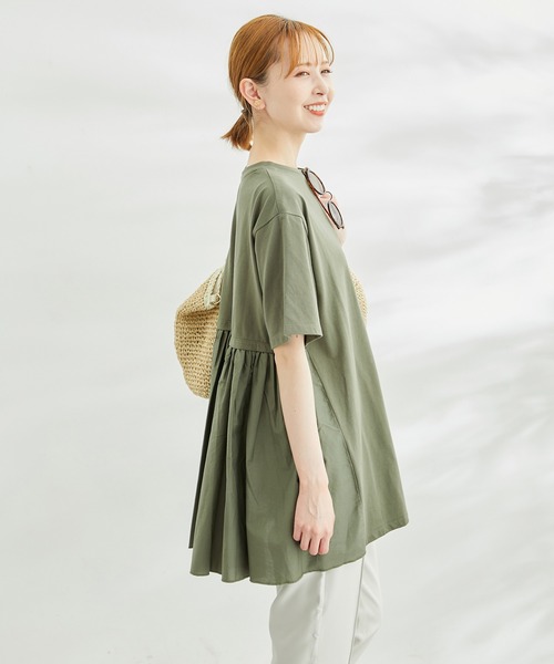 ROPE' PICNIC(ロペピクニック)の「【WEB限定カラー:ネイビー】着丈が選べる/バックギャザー切替トップス/リンクコーデ(Tシャツ/カットソー・レディース・ホワイト/グレー系その他/ブラック/カーキ/ネイビー・38/T38)」の18枚目の写真