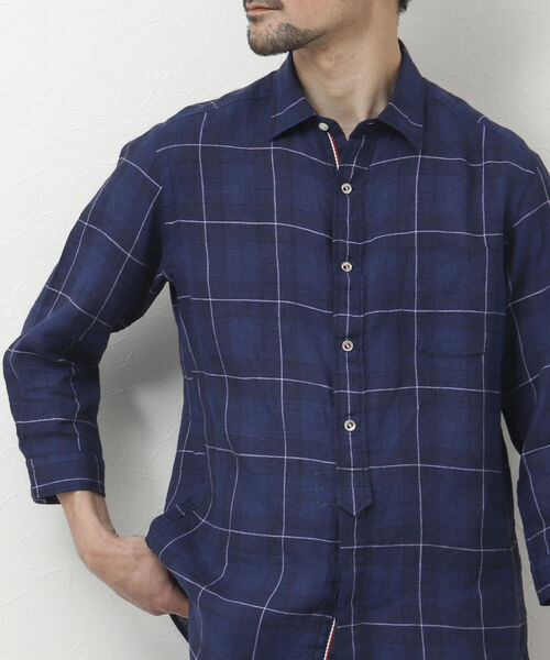 NOLLEY'S goodman（ノーリーズグッドマン）の「リネンパラシュート 7分袖シャツ（シャツ/ブラウス・メンズ・ブラック/ネイビー/グレイッシュベージュ/レッド/サックスブルー/ブルー系その他・S/M/L/XL）」の6枚目の写真