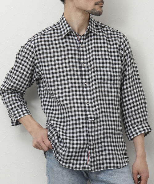 NOLLEY'S goodman（ノーリーズグッドマン）の「リネンパラシュート 7分袖シャツ（シャツ/ブラウス・メンズ・ブラック/ネイビー/グレイッシュベージュ/レッド/サックスブルー/ブルー系その他・S/M/L/XL）」の2枚目の写真