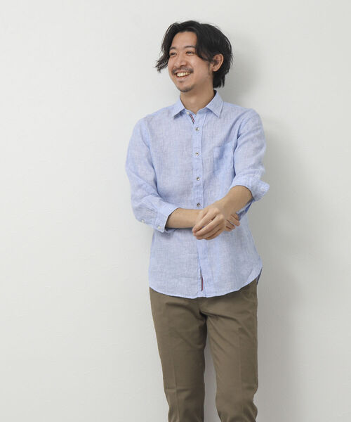 NOLLEY'S goodman（ノーリーズグッドマン）の「リネンパラシュート 7分袖シャツ（シャツ/ブラウス・メンズ・ブラック/ネイビー/グレイッシュベージュ/レッド/サックスブルー/ブルー系その他・S/M/L/XL）」の8枚目の写真