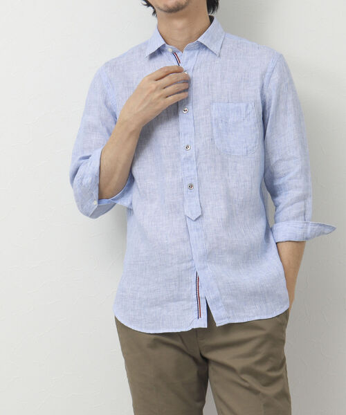 NOLLEY'S goodman（ノーリーズグッドマン）の「リネンパラシュート 7分袖シャツ（シャツ/ブラウス・メンズ・ブラック/ネイビー/グレイッシュベージュ/レッド/サックスブルー/ブルー系その他・S/M/L/XL）」の9枚目の写真