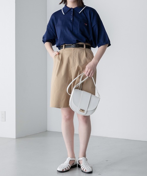 BONLECILL（ボンルシール）の「【JAMMINコラボ】バイシクルモチーフ刺繍 配色ライン ニットポロプルオーバー（ポロシャツ・レディース・ネイビー/ブラック/アイボリー/グレー・FREE）」の14枚目の写真