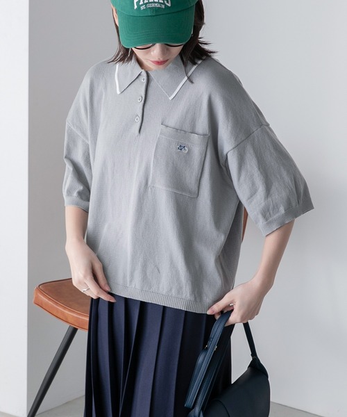 BONLECILL（ボンルシール）の「【JAMMINコラボ】バイシクルモチーフ刺繍 配色ライン ニットポロプルオーバー（ポロシャツ・レディース・ネイビー/ブラック/アイボリー/グレー・FREE）」の20枚目の写真