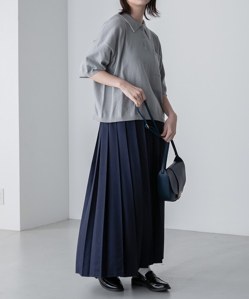 BONLECILL（ボンルシール）の「【JAMMINコラボ】バイシクルモチーフ刺繍 配色ライン ニットポロプルオーバー（ポロシャツ・レディース・ネイビー/ブラック/アイボリー/グレー・FREE）」の13枚目の写真