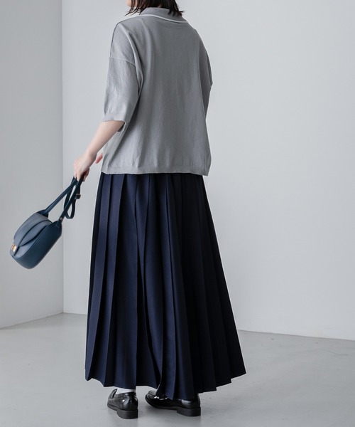 BONLECILL（ボンルシール）の「【JAMMINコラボ】バイシクルモチーフ刺繍 配色ライン ニットポロプルオーバー（ポロシャツ・レディース・ネイビー/ブラック/アイボリー/グレー・FREE）」の7枚目の写真