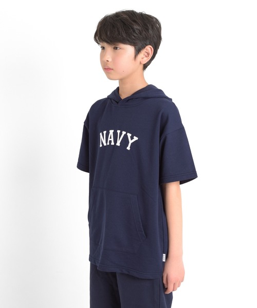 GLAZOS（グラソス）の「ミニ裏毛・カレッジプリント5分袖ビッグパーカー【セットアップ対応】（パーカー・キッズ・ネイビー/オートミール・170cm/140cm/160cm/150cm）」の13枚目の写真