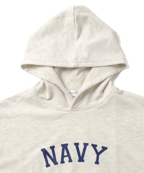 GLAZOS（グラソス）の「ミニ裏毛・カレッジプリント5分袖ビッグパーカー【セットアップ対応】（パーカー・キッズ・ネイビー/オートミール・170cm/140cm/160cm/150cm）」の7枚目の写真
