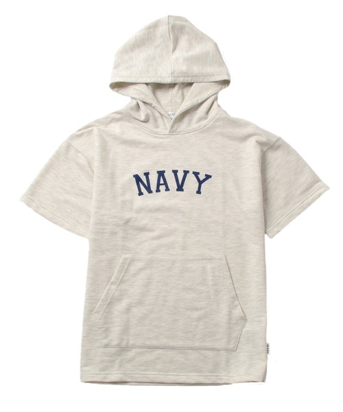 GLAZOS（グラソス）の「ミニ裏毛・カレッジプリント5分袖ビッグパーカー【セットアップ対応】（パーカー・キッズ・ネイビー/オートミール・170cm/140cm/160cm/150cm）」の6枚目の写真