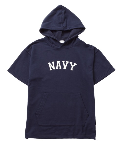 GLAZOS（グラソス）の「ミニ裏毛・カレッジプリント5分袖ビッグパーカー【セットアップ対応】（パーカー・キッズ・ネイビー/オートミール・170cm/140cm/160cm/150cm）」の14枚目の写真