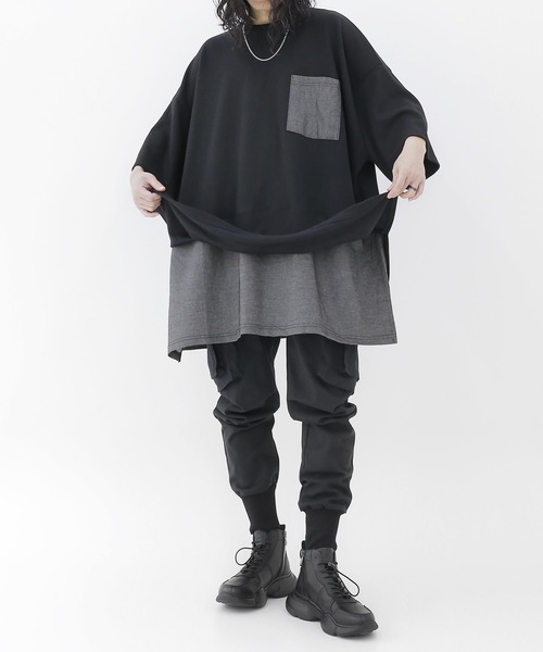 minsobi(ミンソビ)の「半袖デニムレイヤード風トップス(Tシャツ/カットソー・メンズ・ホワイト/ブラック・FREE)」の14枚目の写真