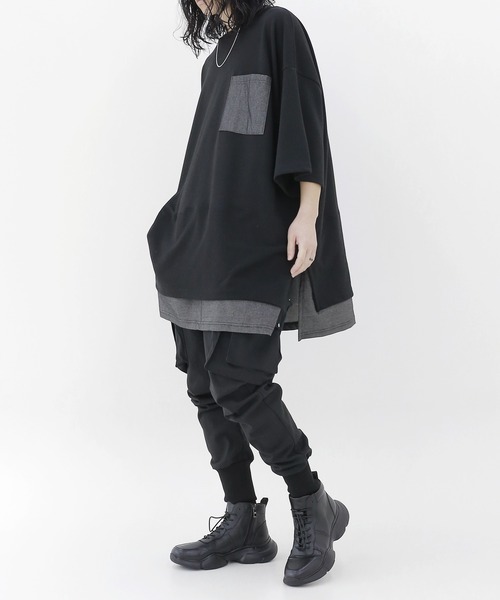 minsobi(ミンソビ)の「半袖デニムレイヤード風トップス(Tシャツ/カットソー・メンズ・ホワイト/ブラック・FREE)」の13枚目の写真