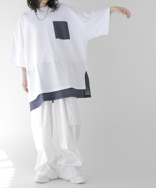 minsobi(ミンソビ)の「半袖デニムレイヤード風トップス(Tシャツ/カットソー・メンズ・ホワイト/ブラック・FREE)」の6枚目の写真