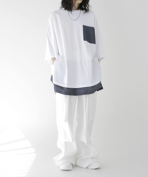minsobi(ミンソビ)の「半袖デニムレイヤード風トップス(Tシャツ/カットソー・メンズ・ホワイト/ブラック・FREE)」の7枚目の写真