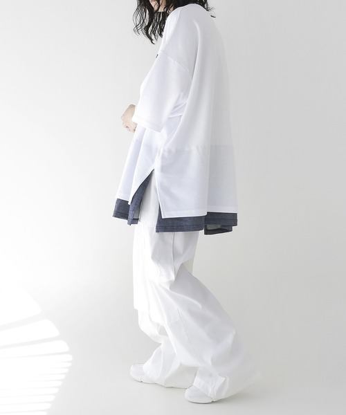 minsobi(ミンソビ)の「半袖デニムレイヤード風トップス(Tシャツ/カットソー・メンズ・ホワイト/ブラック・FREE)」の10枚目の写真