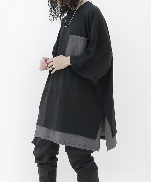 minsobi(ミンソビ)の「半袖デニムレイヤード風トップス(Tシャツ/カットソー・メンズ・ホワイト/ブラック・FREE)」の3枚目の写真