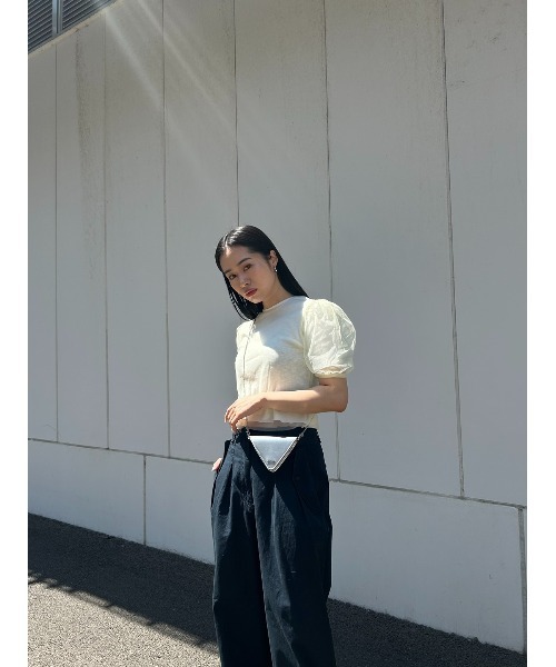 TULLE LAYERED トップス BEG クラネ CLANE TULLE VEST LAYERED TOPS （BEIGE） -ファッション