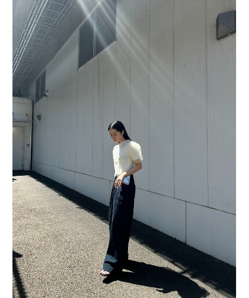 MOUSSY（マウジー）の「TULLE LAYERED TOP / チュールレイヤードトップス（Tシャツ/カットソー・レディース・ライトオレンジ系/ブラック/ターコイズブルー/ホワイト・FREE）」の11枚目の写真
