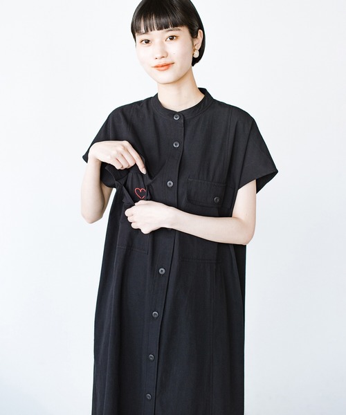haco!(ハコ)の「ポケットには夢と希望とハートが詰まっている!シャツワンピース haco! FACTORY with ah(attach heart)!(シャツワンピース・レディース・カーキ/ブラック・1/2)」の14枚目の写真