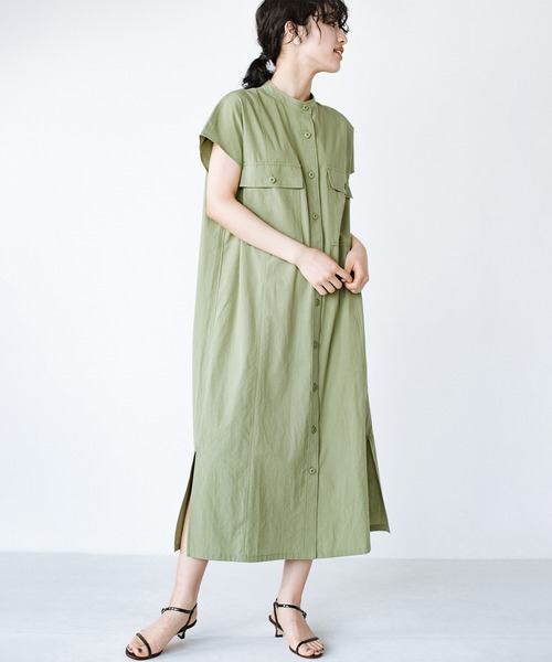 haco!(ハコ)の「ポケットには夢と希望とハートが詰まっている!シャツワンピース haco! FACTORY with ah(attach heart)!(シャツワンピース・レディース・カーキ/ブラック・1/2)」の3枚目の写真