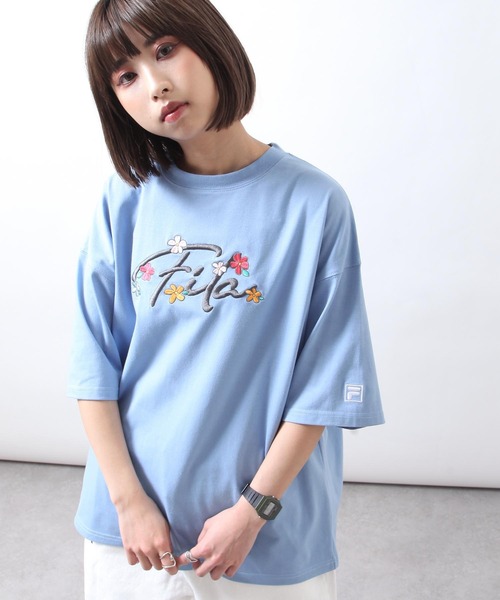 FILA 花柄　上下セット FILA パジャマ ルームウェア パウダーメッシュ 小花総柄 半袖
