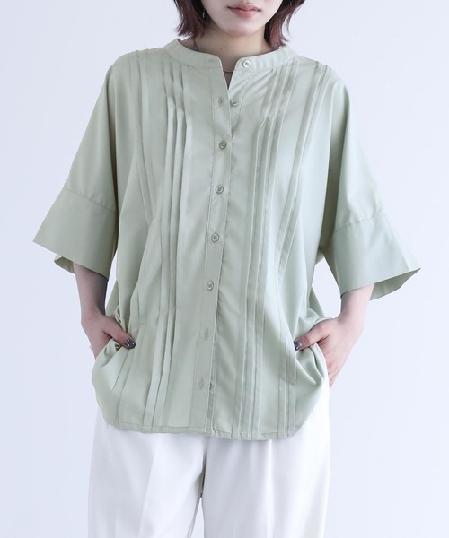 n'OrLABEL（ノアールレーベル）の「『ピンタックバンドカラーブラウス』（シャツ/ブラウス・レディース・ベージュ/ミント/オフホワイト/ブラック・FREE）」の4枚目の写真