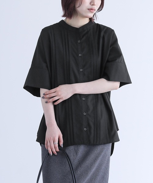 n'OrLABEL（ノアールレーベル）の「『ピンタックバンドカラーブラウス』（シャツ/ブラウス・レディース・ベージュ/ミント/オフホワイト/ブラック・FREE）」の2枚目の写真