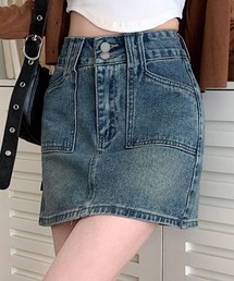DAY CLOSET（デイ クローゼット）の「レディース Y2Kウォッシュ加工台形デニムミニスカート（デニムスカート）」