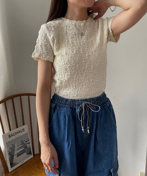 Miscere(ミスケーレ)の「◇ ポコポコクルーネックトップス GLAPA-041(Tシャツ/カットソー・レディース・グリーン/ホワイト/ブラック・FREE)」の18枚目の写真
