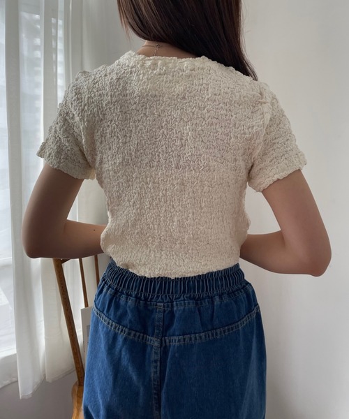 Miscere(ミスケーレ)の「◇ ポコポコクルーネックトップス GLAPA-041(Tシャツ/カットソー・レディース・グリーン/ホワイト/ブラック・FREE)」の10枚目の写真