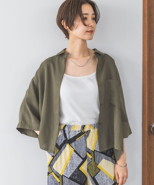 LEPSIM（レプシィム）の「リネンライクドライシャツ　177197（シャツ/ブラウス・レディース・オレンジ系その他/ブラック/ライトベージュ/カーキ・FREE）」の4枚目の写真