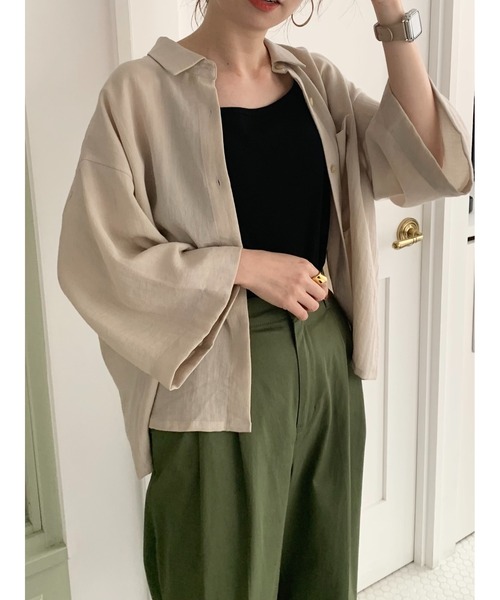 LEPSIM（レプシィム）の「リネンライクドライシャツ　177197（シャツ/ブラウス・レディース・オレンジ系その他/ブラック/ライトベージュ/カーキ・FREE）」の3枚目の写真