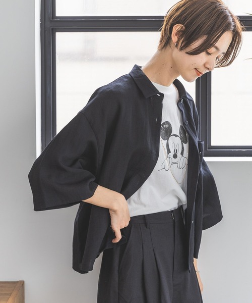 LEPSIM（レプシィム）の「リネンライクドライシャツ　177197（シャツ/ブラウス・レディース・オレンジ系その他/ブラック/ライトベージュ/カーキ・FREE）」の2枚目の写真