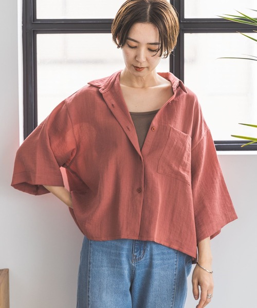 LEPSIM（レプシィム）の「リネンライクドライシャツ　177197（シャツ/ブラウス・レディース・オレンジ系その他/ブラック/ライトベージュ/カーキ・FREE）」の19枚目の写真