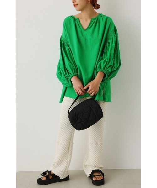 RODEO CROWNS WIDE BOWL（ロデオクラウンズワイドボウル）の「パフスリーブカフタンブラウス（シャツ/ブラウス・レディース・オフホワイト/グリーン/ブラック・FREE）」の9枚目の写真