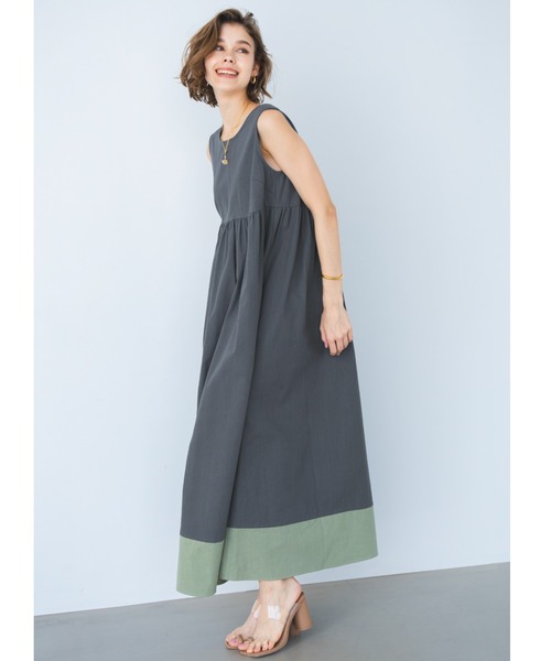 ALEXIA STAM(アリシアスタン)の「Contrast Hem Sleeveless Dress / コントラストヘムワンピース(ワンピース・レディース・アイボリー/チャコールグレー/ピンク・FREE)」の3枚目の写真