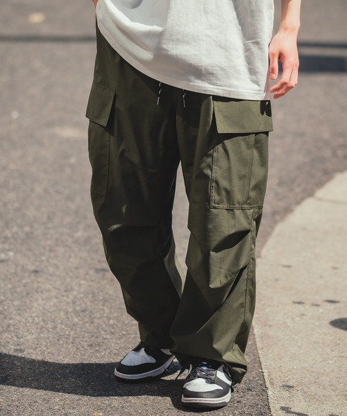 裏メッシュ　撥水　ワイドイージーカーゴパンツ　黒　M　ナイロン　韓国　ストリート improves カーゴパンツ 「UAU」裏メッシュ 撥水 ワイド イージー